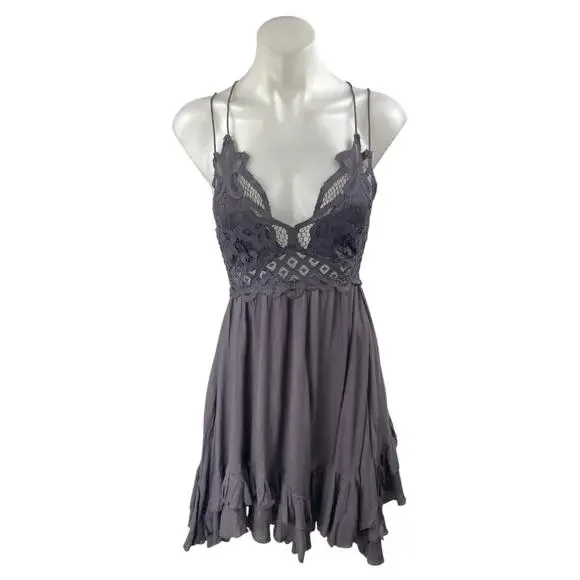Free People | Dresses | Free People Adela Charcoal Gray Sleeveless Lace  Mini Fit Flare Slip Dress Sz S | Poshmark
